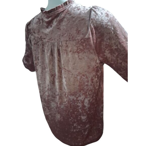 Mystree Crushed Velvet Smocked Women's size Medium Casual Career Peasant Top - Picture 7 of 15